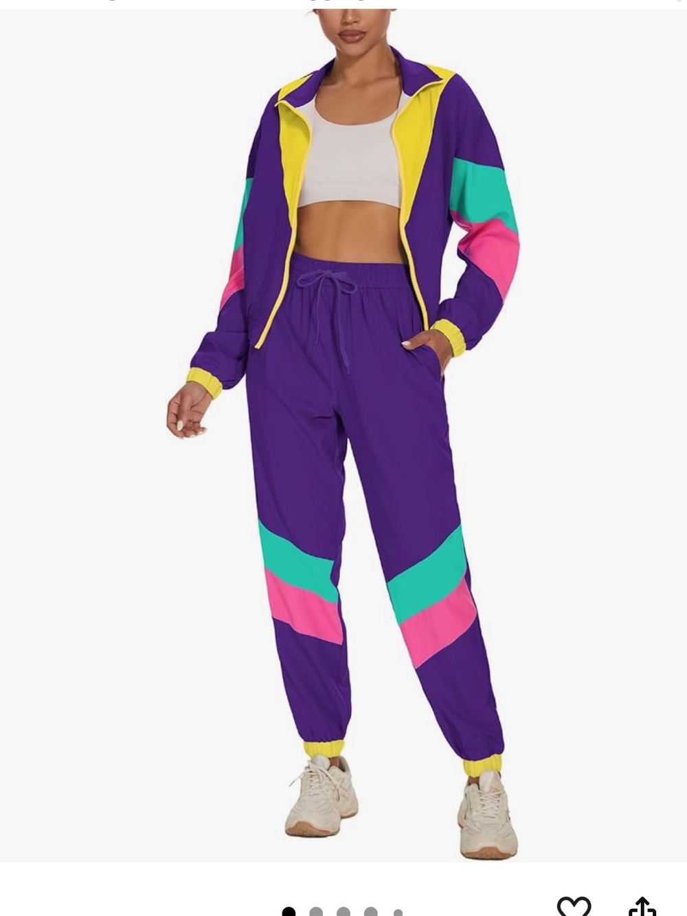 Women's 2 Piece 80s 90s Outfits Windbreaker Jacket Tracksuit